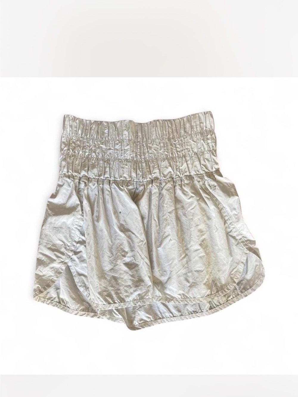 FP Movement by Free People Silver Smocked-Waist Athletic Bubble Shorts